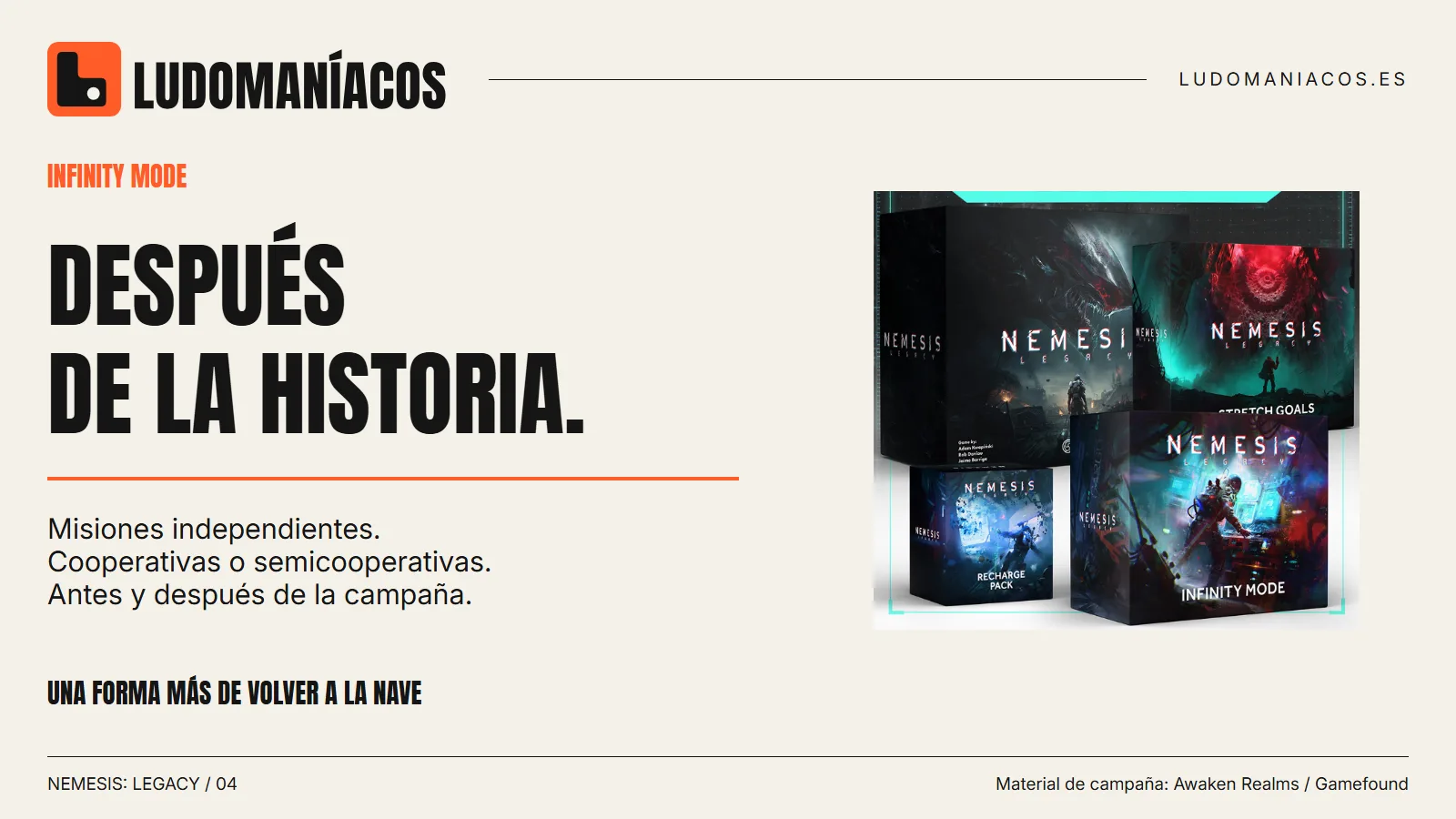 Cajas promocionales de Infinity Mode y Recharge Pack junto a Nemesis Legacy