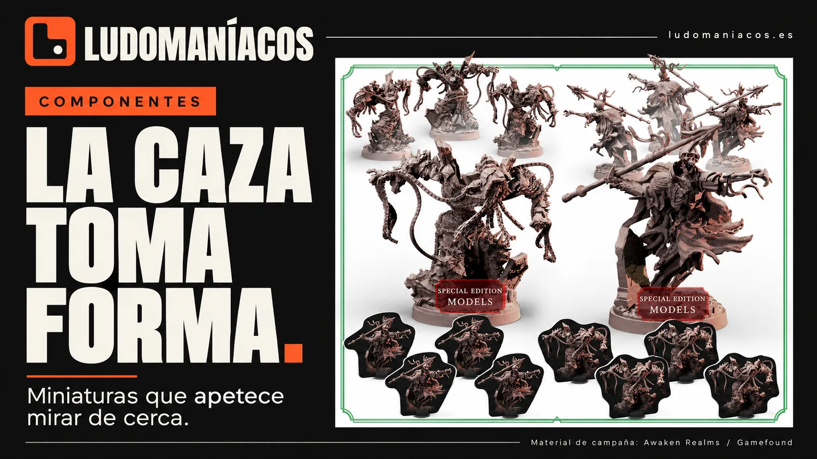 Miniaturas y figuras de cartón mostradas en la campaña de Grimcoven