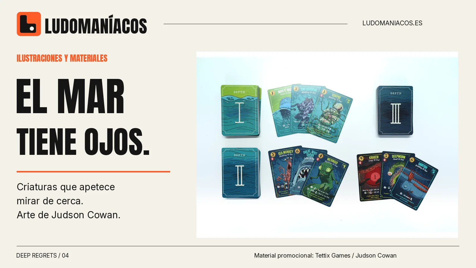 Selección de cartas ilustradas de criaturas marinas de Deep Regrets